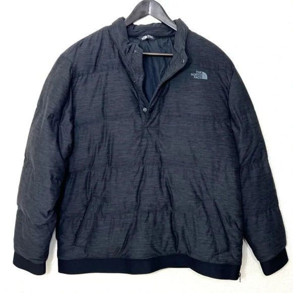 The North Face Puffer 550 Down Pullover Size L Black 1/4 Snap Button Jacket